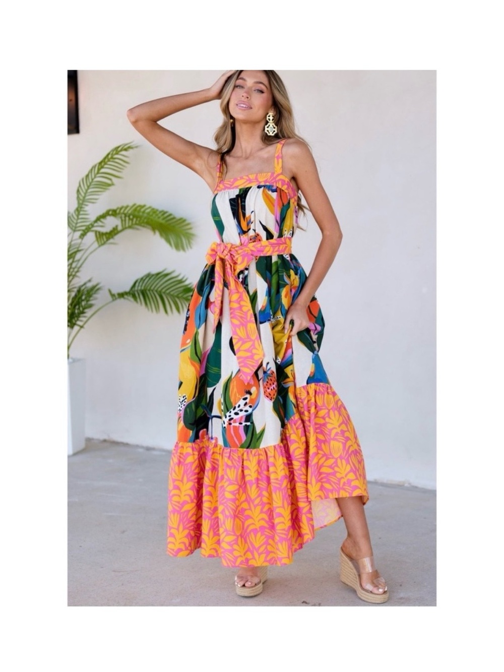 NWT Strawberry Green Papaya Salad maxi Dress Size L Sensational Flair